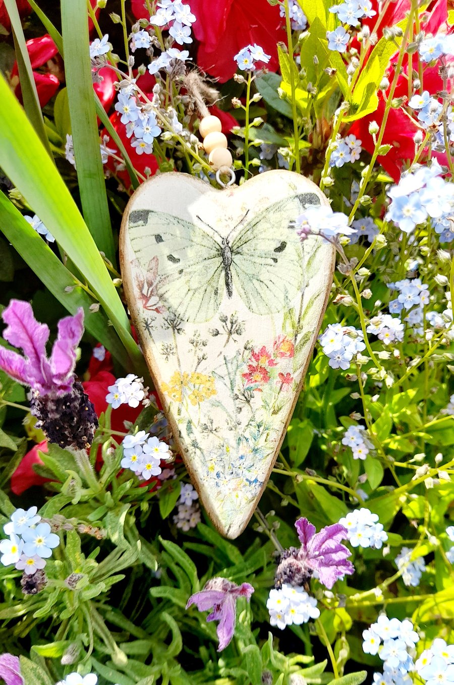 Small Butterfly Wooden Heart FREE POSTAGE 