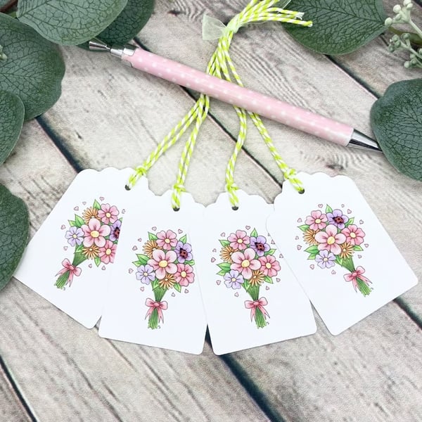 Spring Flowers Gift Tags - set of 4 tags - Mother's Day gift tags - Birthday tag
