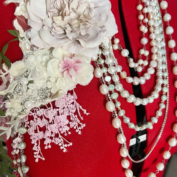 Bridal Statement 6 Row Pearl Necklace with Flower Corsage