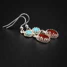 Turquoise Carnelian and sterling silver handmade gemstone earrings