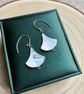 Decorative Fan-Shaped Mother of Pearl and Sterling Silver Earrings