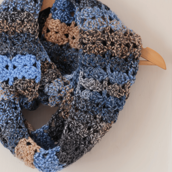 Blue Infinity Scarf - Handmade Chunky Crochet - Practical Presents for Her