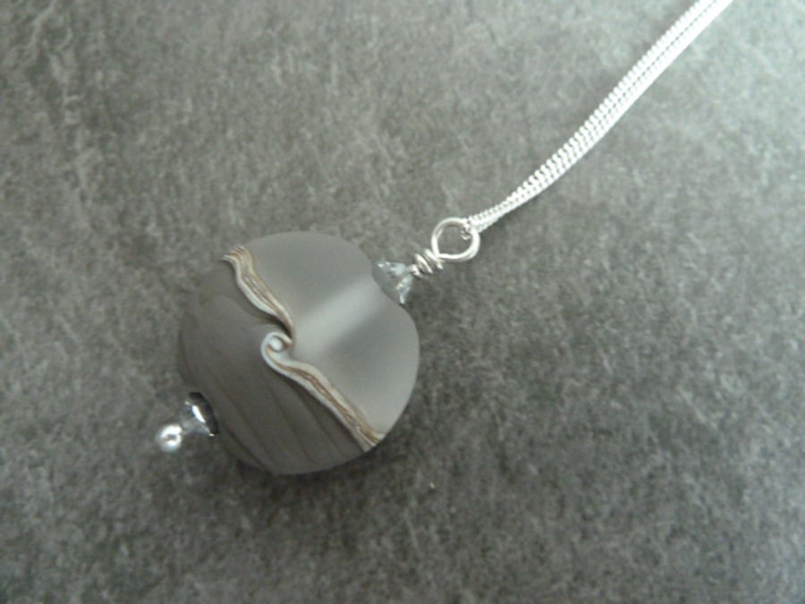 sterling silver chain, grey glass pendant