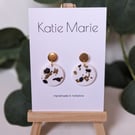 White, gold, black circle earrings 