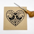 Love Birds Lino Print Card - Kraft