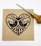 Love Birds Lino Print Card - Kraft