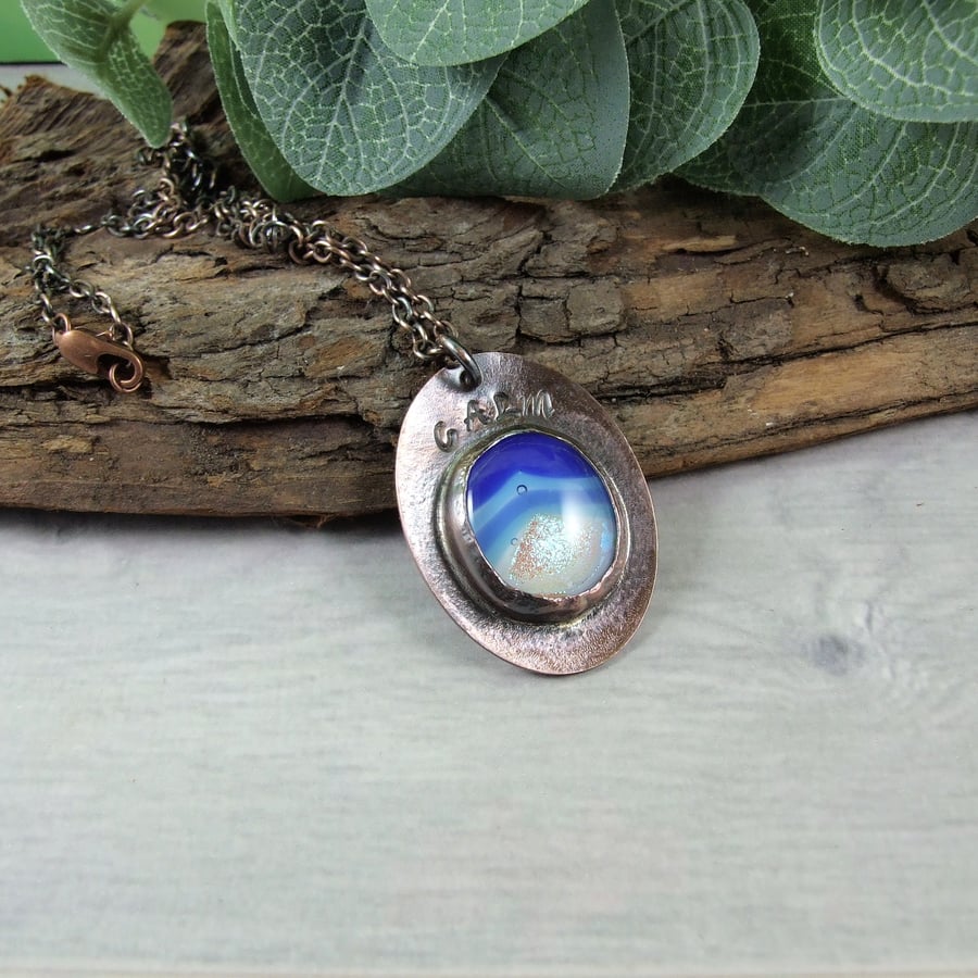 Dichroic Glass and Copper Calming Waves Necklace. Artisan Pendant