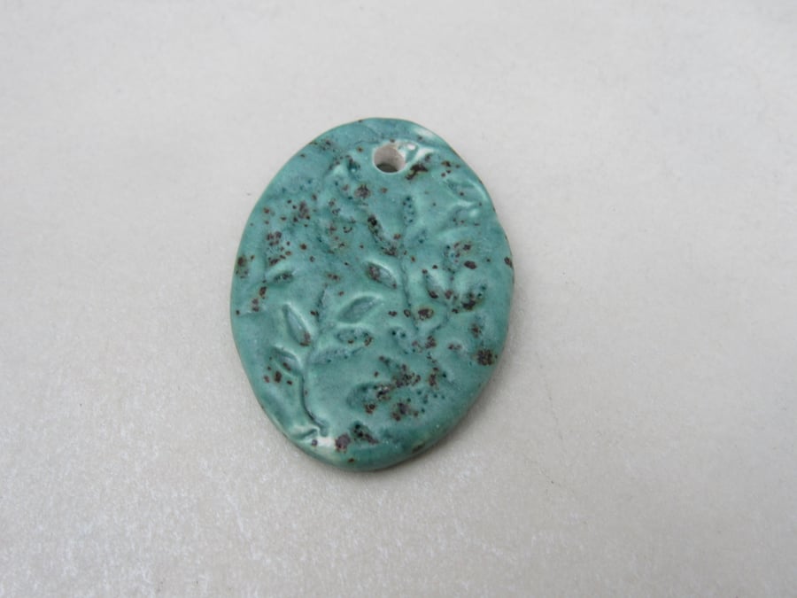 Large Eggshell Blue Leaf Sprig Ceramic Pendant