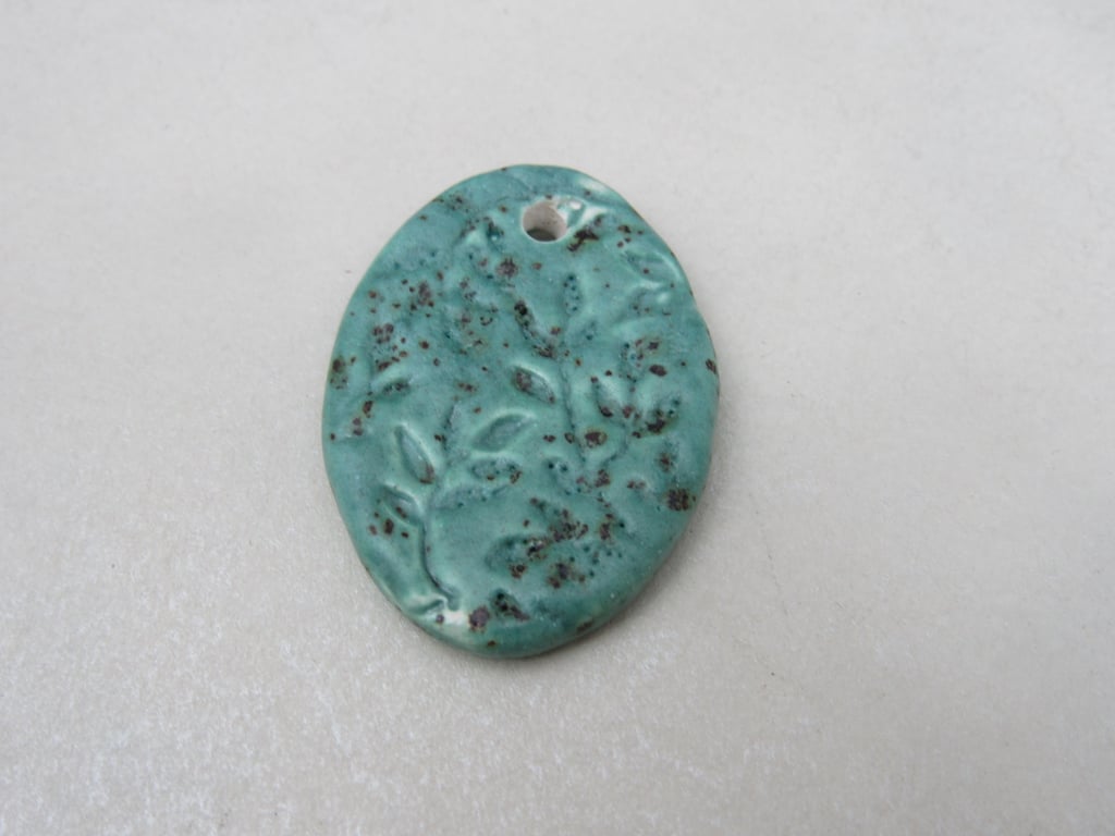 Large Eggshell Blue Leaf Sprig Ceramic Pendant