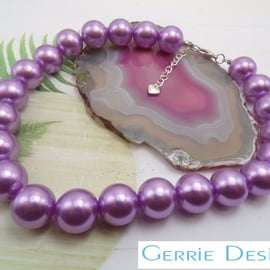 Burgundy Round Pearl beaded Silver Bracelet.