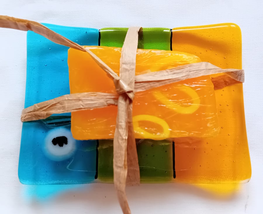 Fused glass Soap Dish with Sheep detail