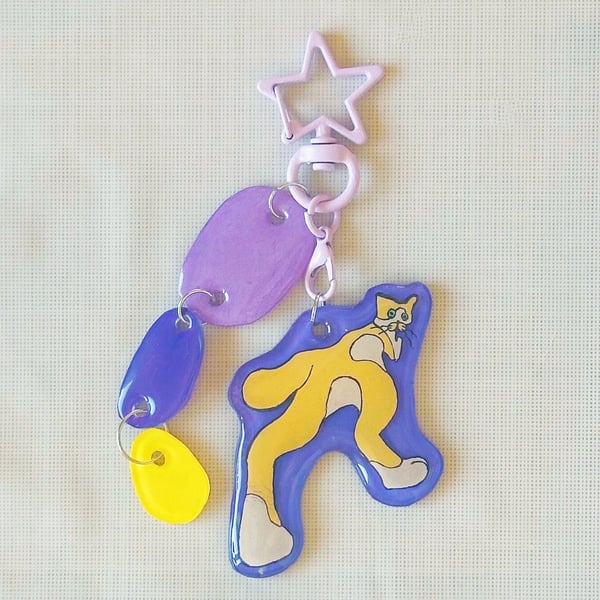 Full Energy Cat – Handmade Original Pet Illustration Keyring