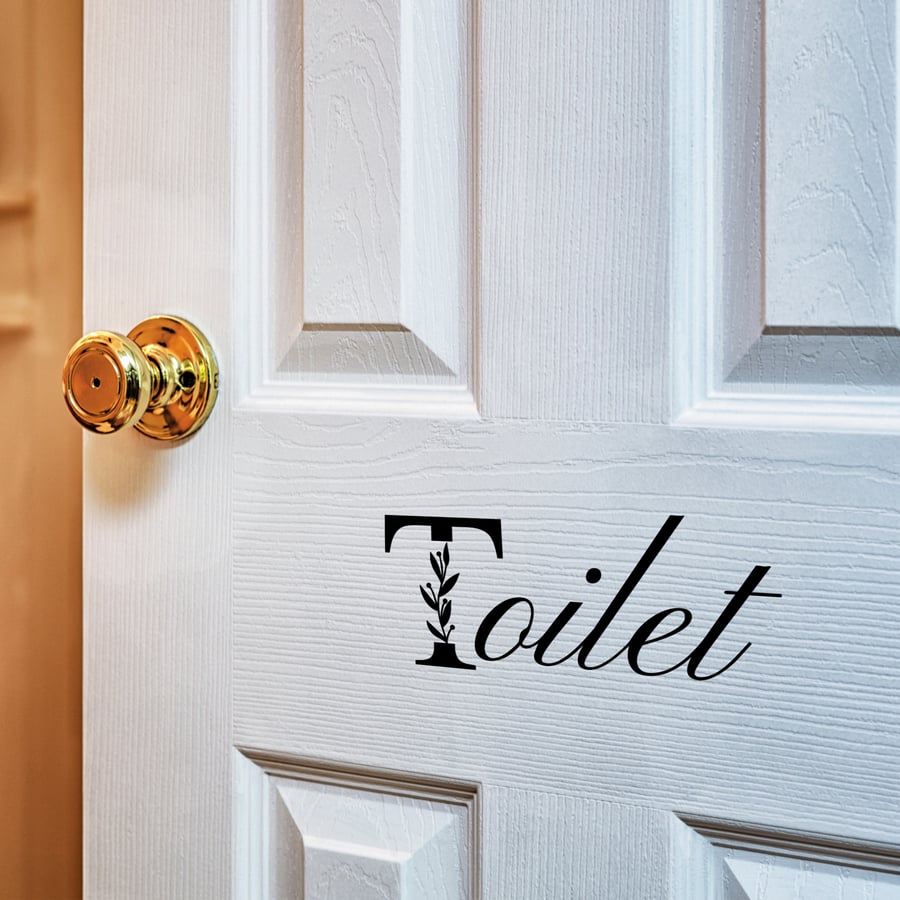 Toilet Sign - Floral Capital Bathroom Sticker: Retro Restroom, Toilet, Decal