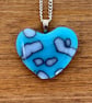 Fused Glass Heart Blue & Vanilla Pendant