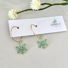 Green Crystal Flower Hoop Earrings, Charm Earrings, Handmade Jewellery 