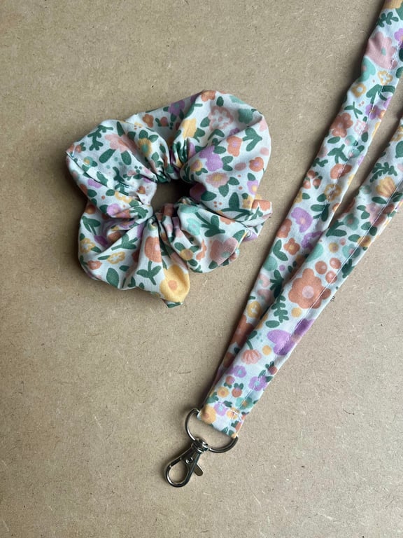 Floral Lanyard and Scrunchie Matching Set