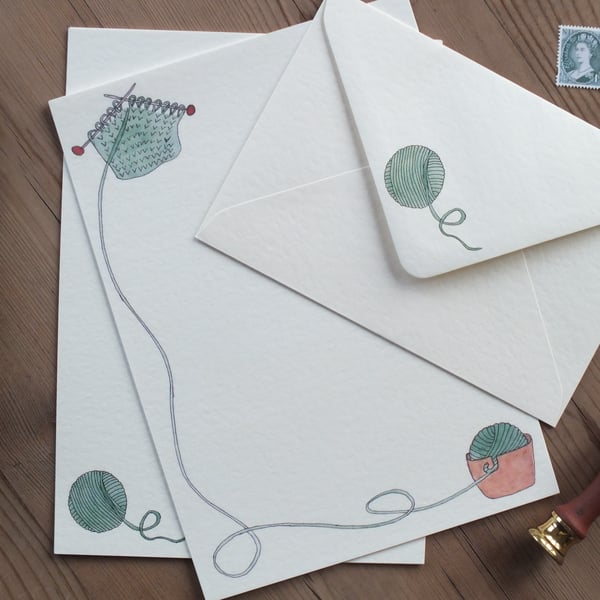 Illustrated letter paper and envelopes with original knitting design