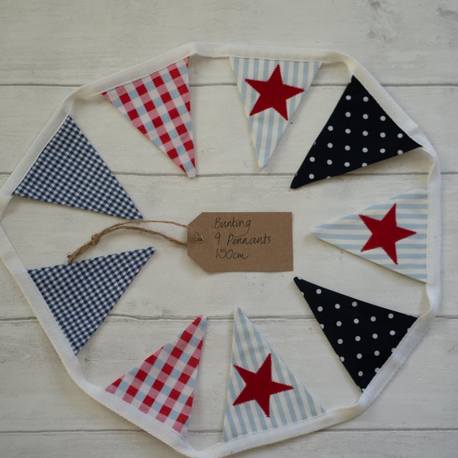 Red White and Blue Appliquéd Summer Bunting