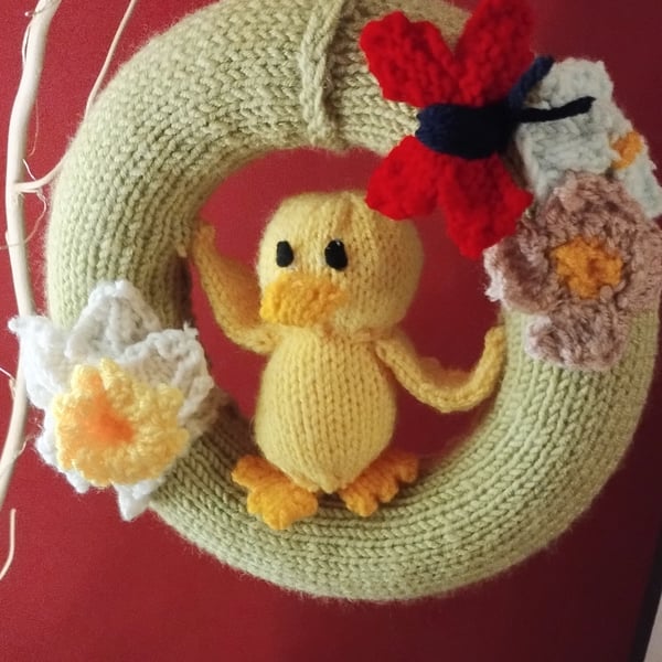 Hand knitted Easter wreath