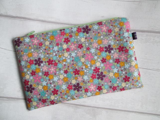 Funky Floral Zip Top Storage Bag, Make Up Bag, Pencil Case, Tablet Case