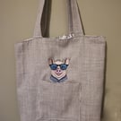 Tote Bag, Grey colour with Pig embroidery