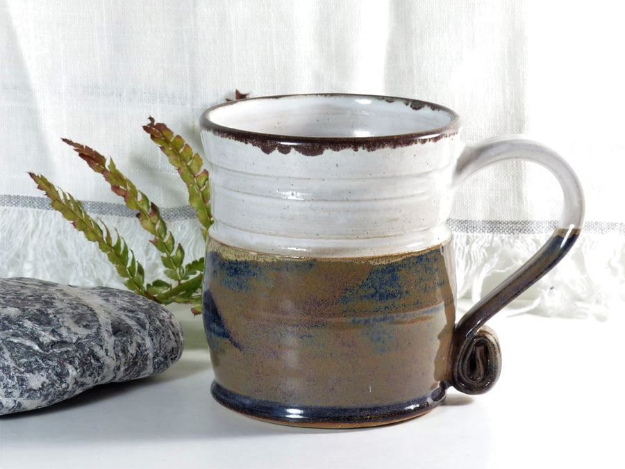 Large Warm Earth under White Skies Mug - Tea, Coffee,  Ceramic Stoneware Pottery