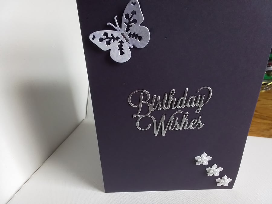 Birthday card.  Butterfly and flowers. Handmade card. Ref 079