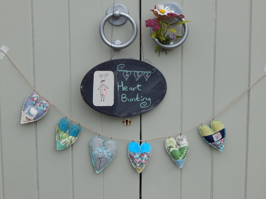 Patchwork heart bunting with Bee and moth - 70cm 