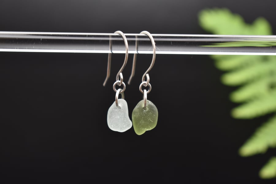 Scottish Sea Glass and Recycled Sterling Silver Everyday Earrings, Mismatched