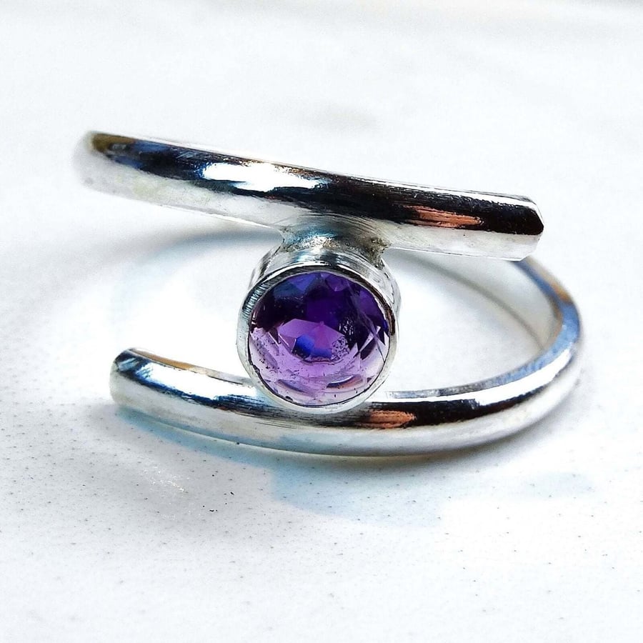 Amethyst adjustable ring - February birthstone - amethyst ring - amethyst ring f