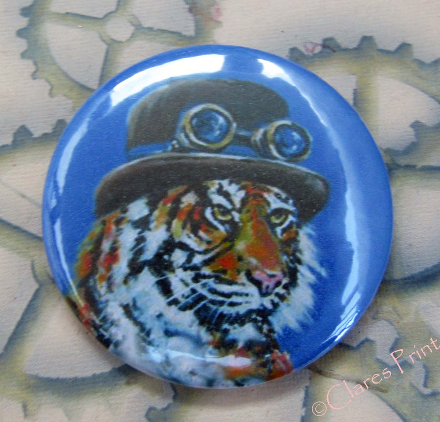 Steampunk Tiger Art Badge 58mm Button Animal Badges Cats 