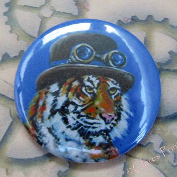 Steampunk Tiger Art Badge 58mm Button Animal Badges Cats 