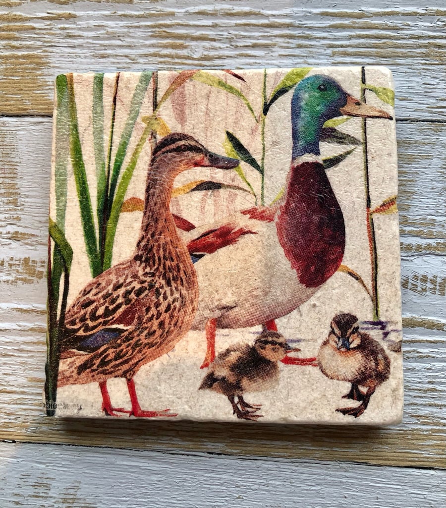 Duck Natural Stone Coaster, Duckling, Decoupage