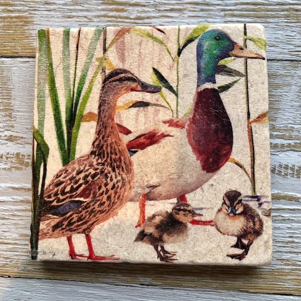 Duck Natural Stone Coaster, Duckling, Decoupage