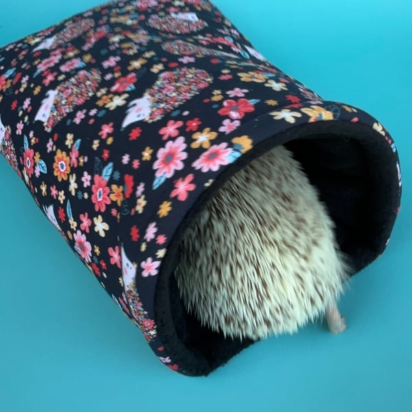 Flower hedgehogs cosy snuggle cave. Padded stay open snuggle sack. Hedgehog bed