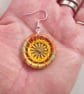 Drop or Dangle Earrings, Dorset Buttons, Variegated Gold Silk Thread - Image 5