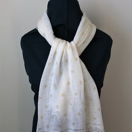 Hand Knitted White Merino Wool Scarf 