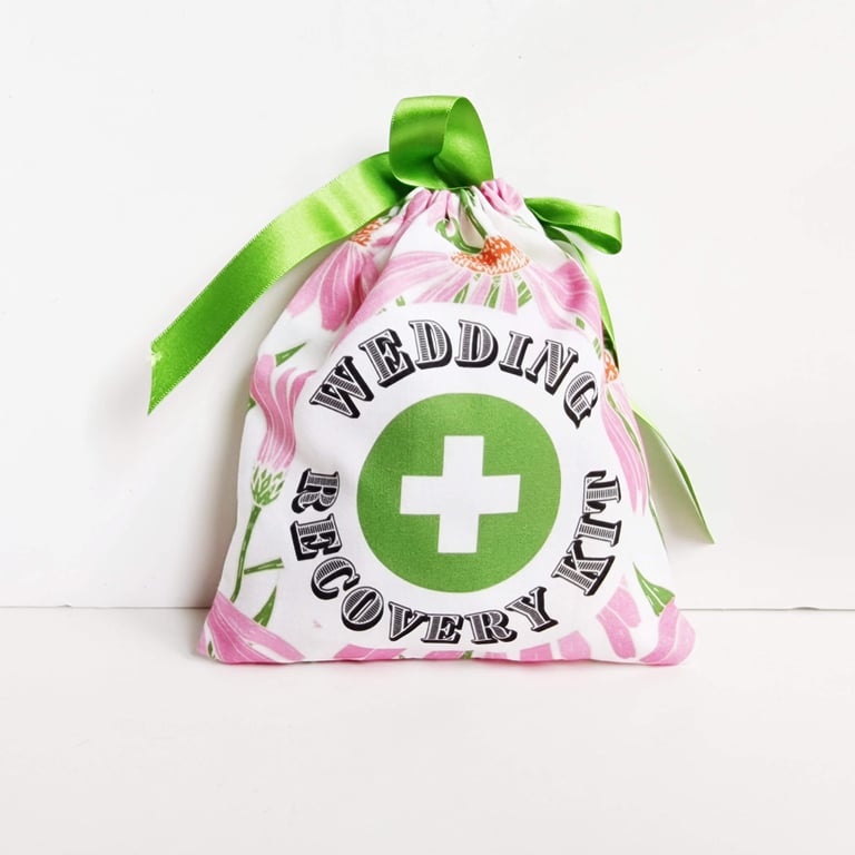 Handmade echinacea print Wedding Recovery Kit in pink and green