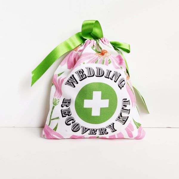 Handmade echinacea print Wedding Recovery Kit in pink and green