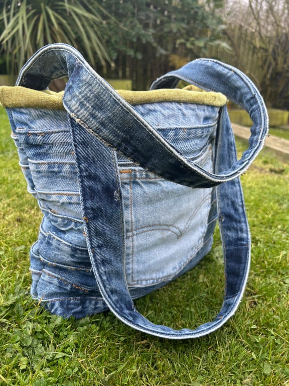 Denim jeans waistband tote bag