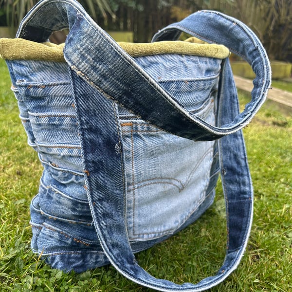 Denim jeans waistband tote bag