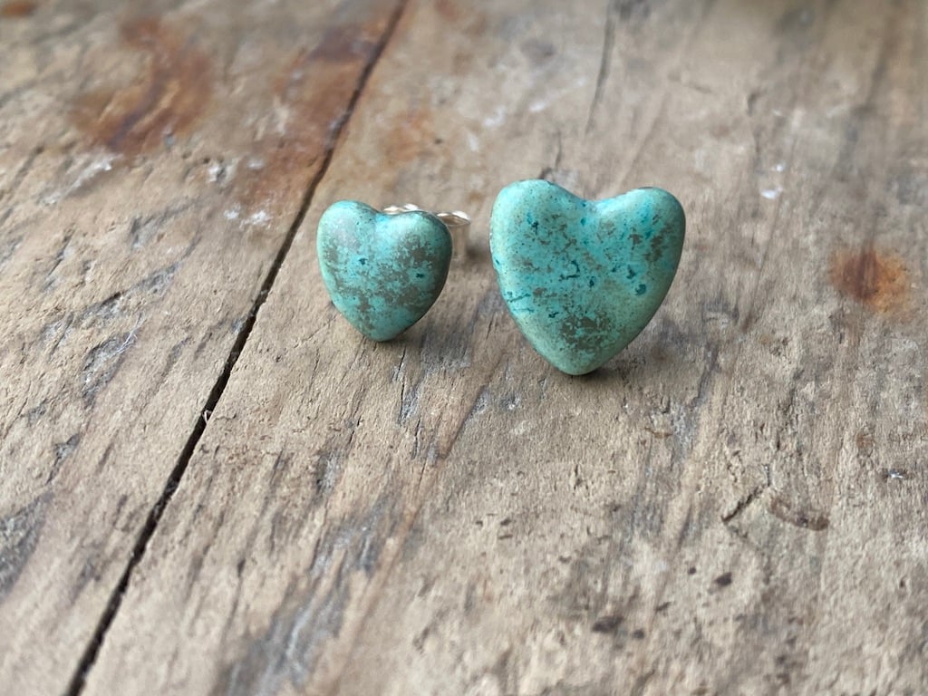 Stud earrings Handmade Ceramic Hearts on Sterling Silver