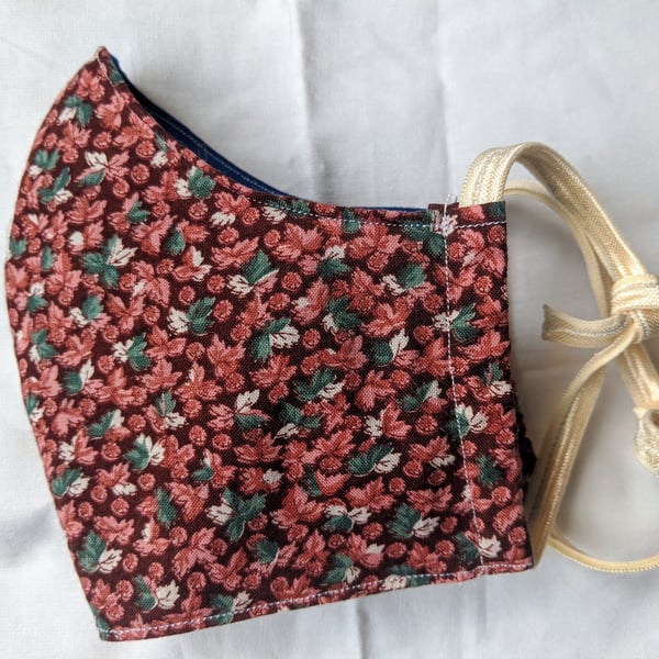 No filter pocket, cotton face mask with leaf print