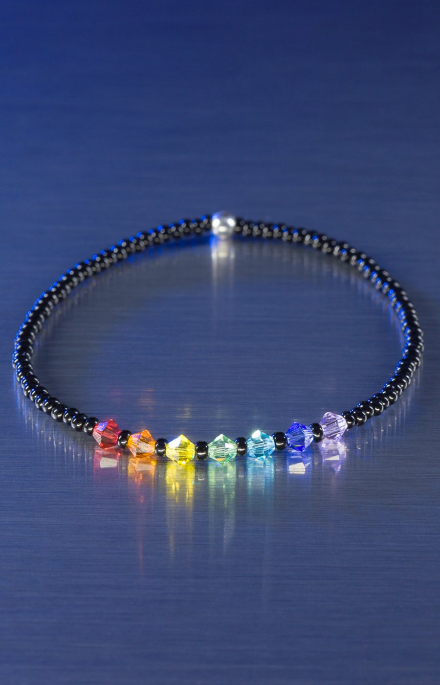 Chakra rainbow shiny black Miyuki & Swarovski bracelet