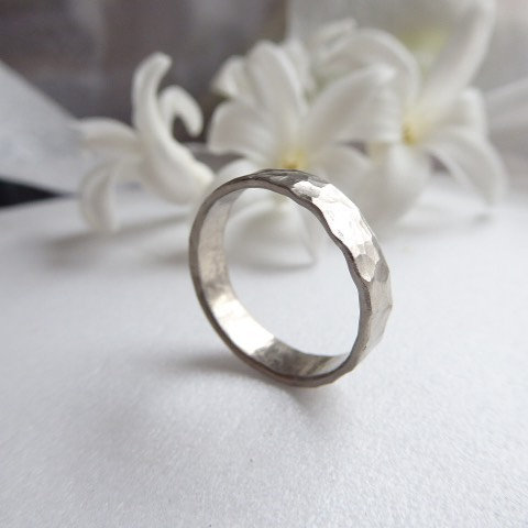 Rustic wedding band - textured sterling silver ring for men and women 5mm wide, 