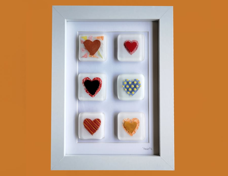 Handmade Fused Glass 'Hearts' Picture