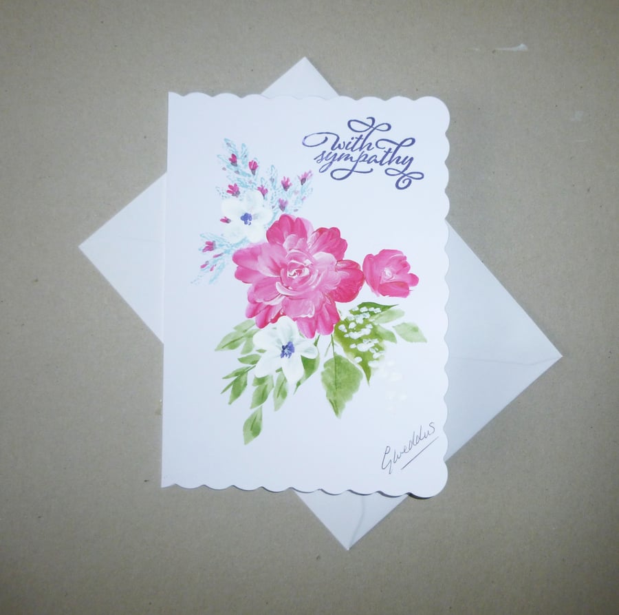 hand painted floral sympathy card ( ref FA 634 G2 )