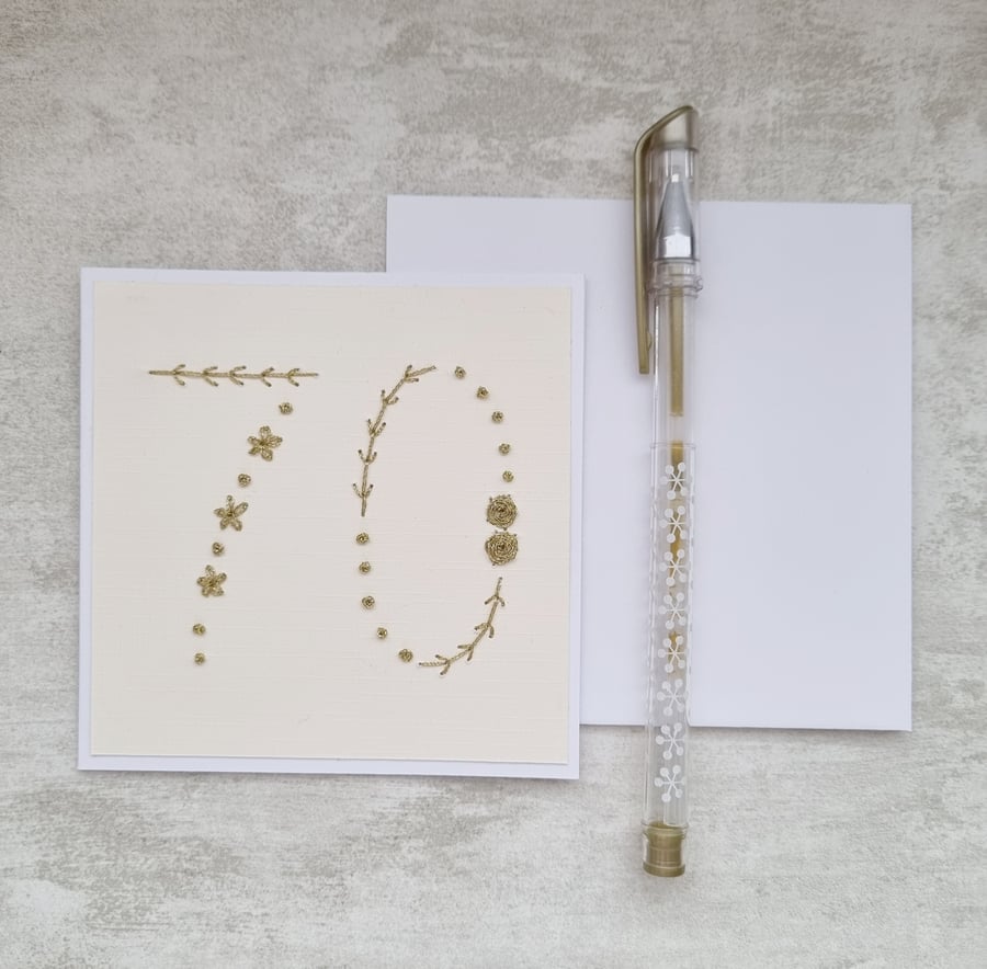 70th Hand Embroidered Birthday Card