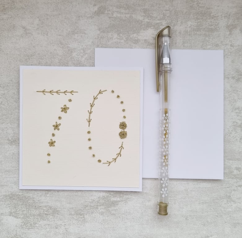 70th Hand Embroidered Birthday Card
