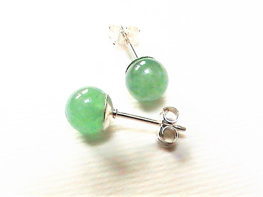 Aventurine Stud Earrings, Sterling Silver Green Stone Studs